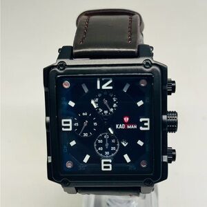 Kademan Men’s Large Square Watch Black Quartz Chronograph Style New Battery